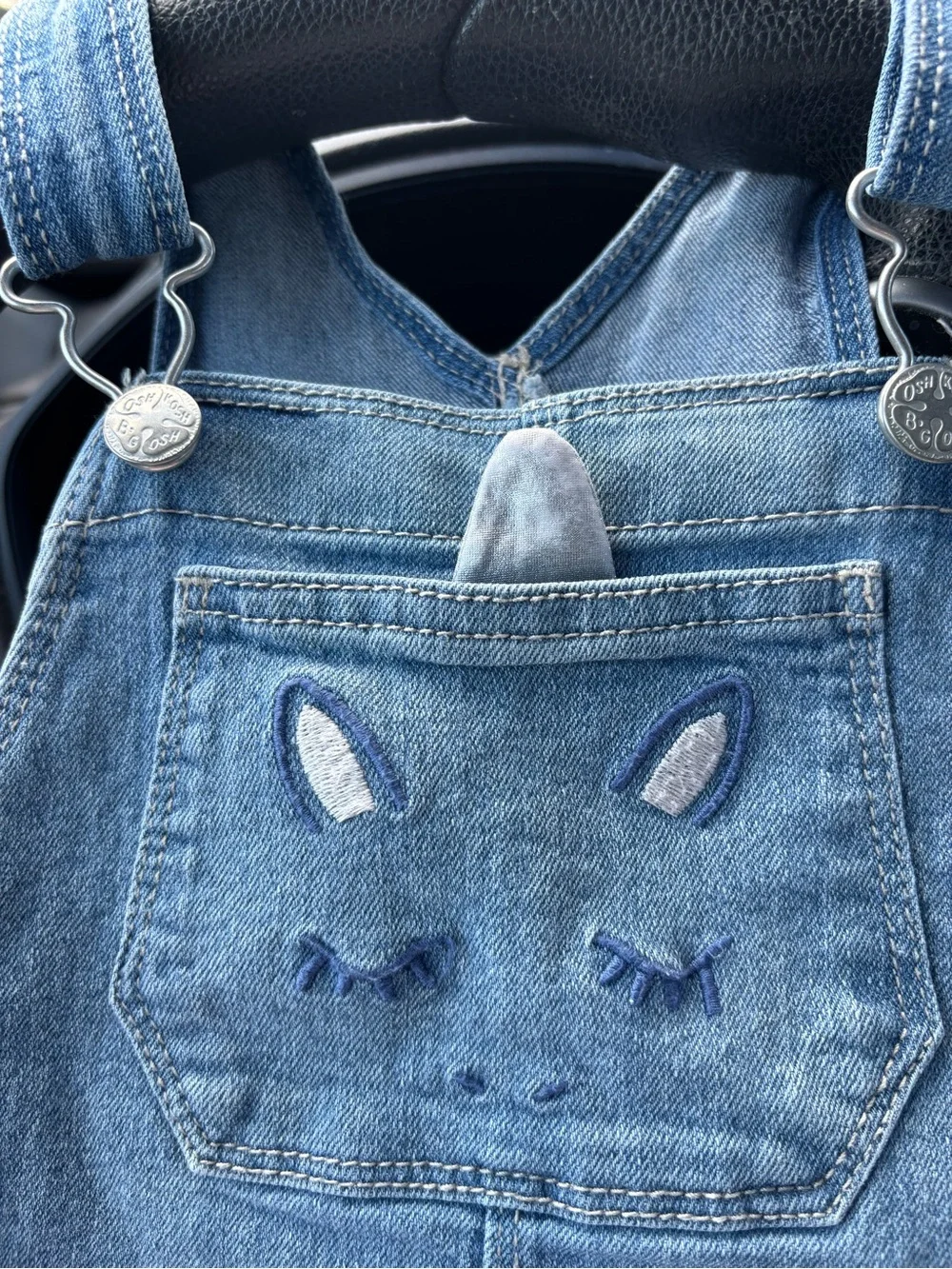 OshKosh B'gosh Denim Unicorn Pocket Overalls Dress in Blue and Light Pink